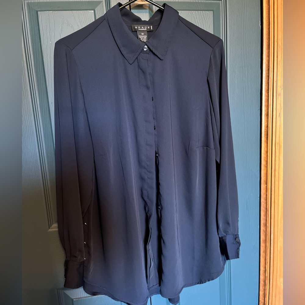 Women’s GRACE size 0X Button Down Collared Long Sleeve Blouse Top Shirt
